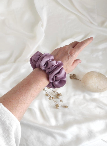 Lavender silk scrunchie, Organic eco-friendly hair tie, Sustainable hair elastic for spring gift