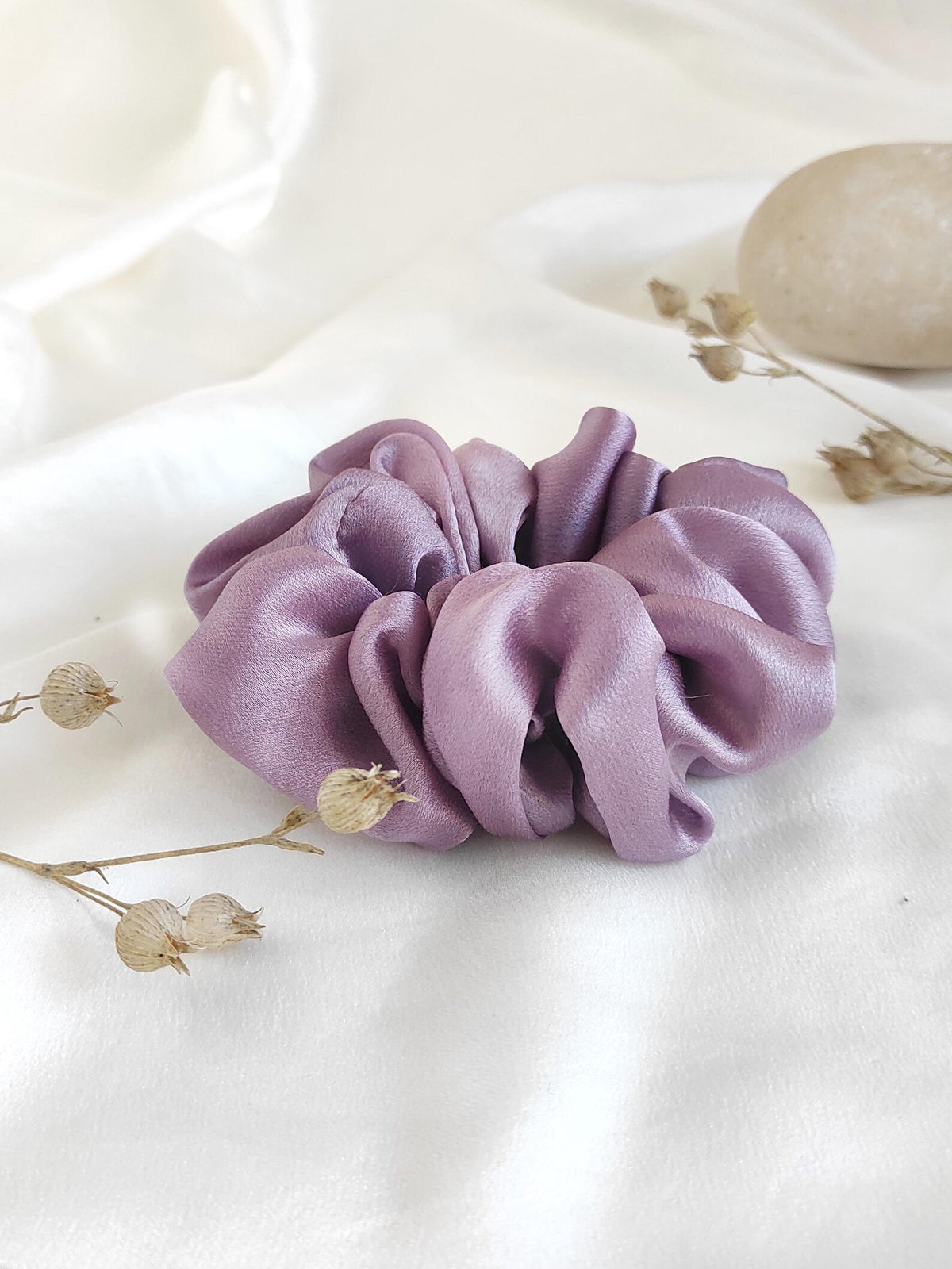 Lavender silk scrunchie, Organic eco-friendly hair tie, Sustainable hair elastic for spring gift