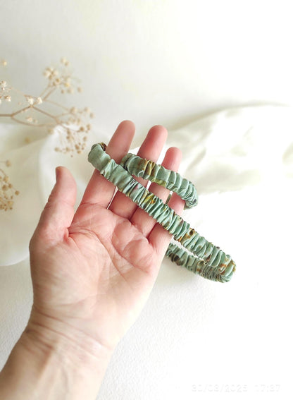 Naturally dyed silk headband, Botanical print silk hair elastic headband, Eco-friendly dyed green tone headband, Thin Silk hairband for her