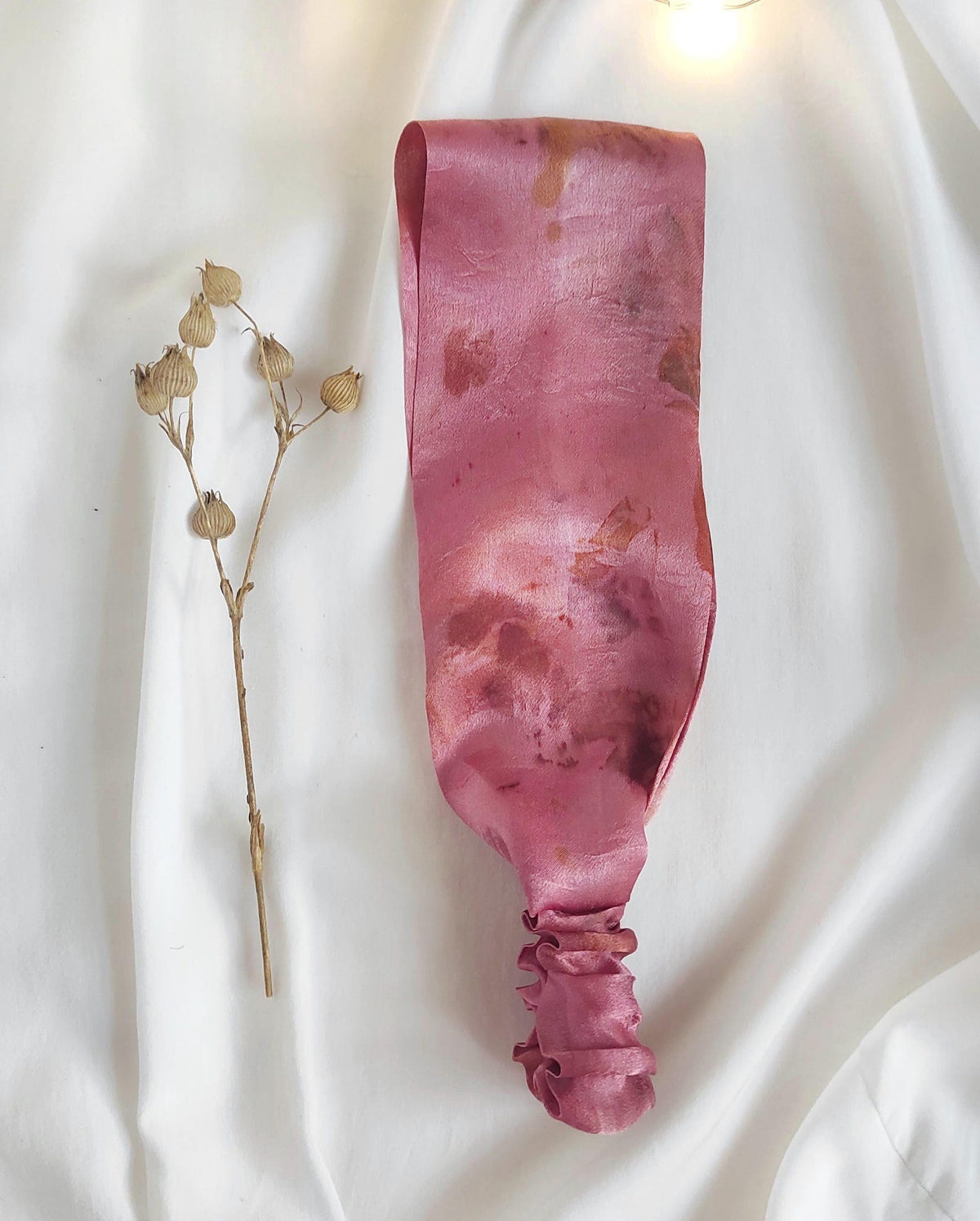 Naturally Dyed Silk Headband, Botanical Print, Pink Tone, Wide hairband