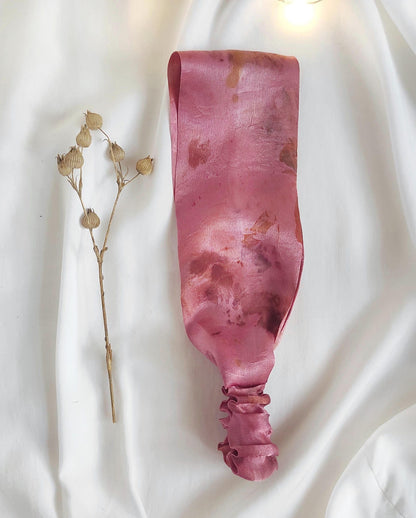 Naturally Dyed Silk Headband, Botanical Print, Pink Tone, Wide hairband