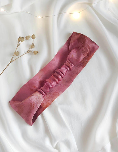 Naturally Dyed Silk Headband, Botanical Print, Pink Tone, Wide hairband