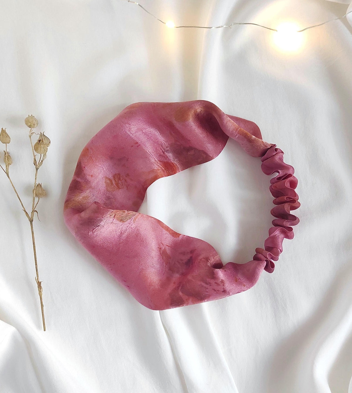 Naturally Dyed Silk Headband, Botanical Print, Pink Tone, Wide hairband