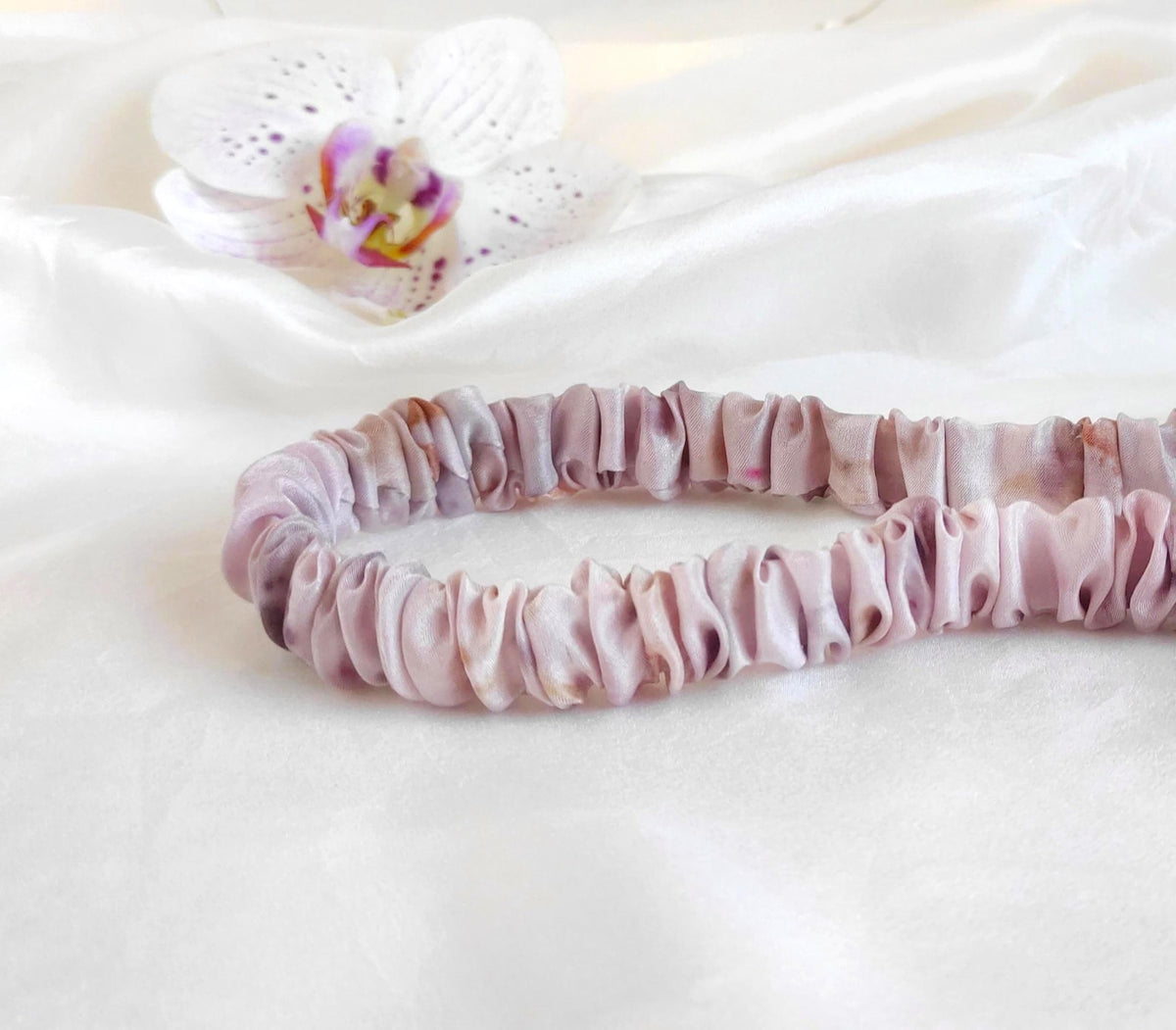 Plant Dyed Silk Headband, Light lilac Floral Print, Organic Hair Accessory