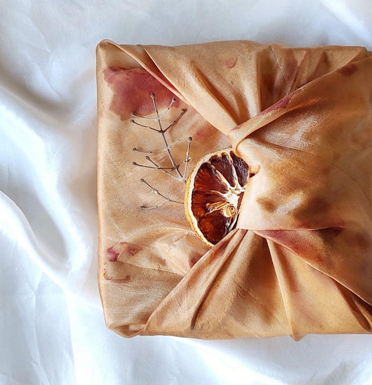 Botanically Dyed Silk Scarf, Earth Tone Habotai Square, Natural Print Bandana