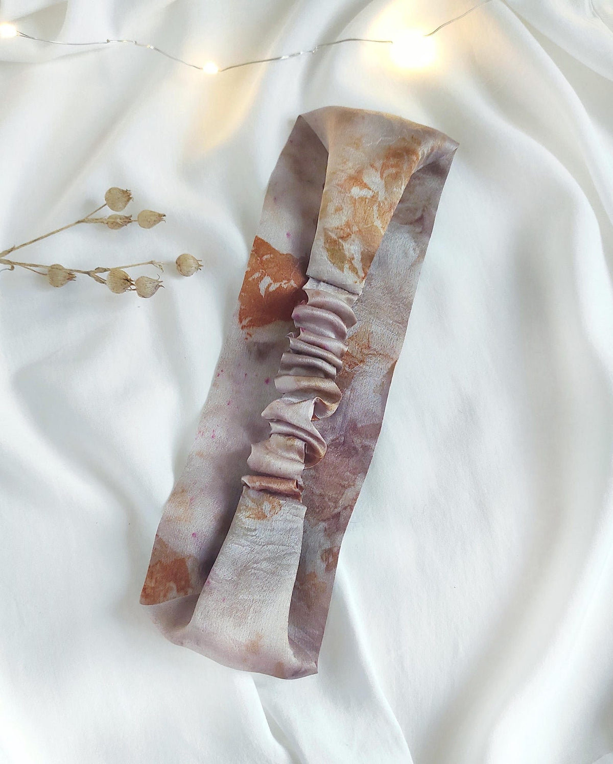 Mulberry Silk Headband, Natural Botanical Dye Print, Light Mauve Hairband, Sustainable Gift