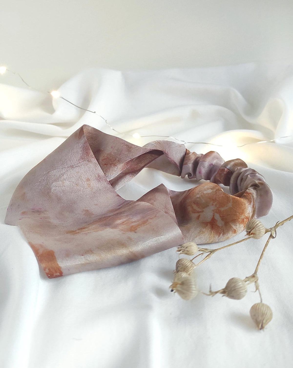 Mulberry Silk Headband, Natural Botanical Dye Print, Light Mauve Hairband, Sustainable Gift