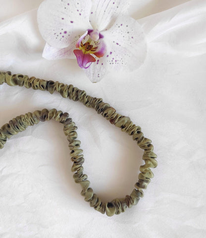 Botanically Dyed Mulberry Silk Headband, Eco-Print Floral Hair Elastic, Sustainable Organic Band