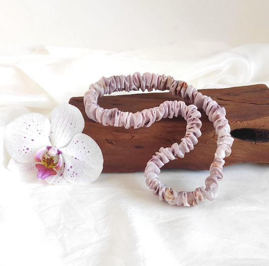 Plant Dyed Silk Headband, Light lilac Floral Print, Organic Hair Accessory