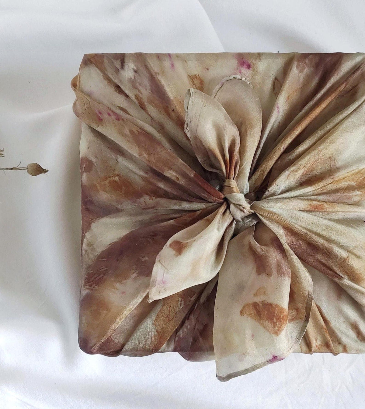 Botanical Eco-Print Silk Scarf, Natural Brown Bandana, Handmade Organic Accessory