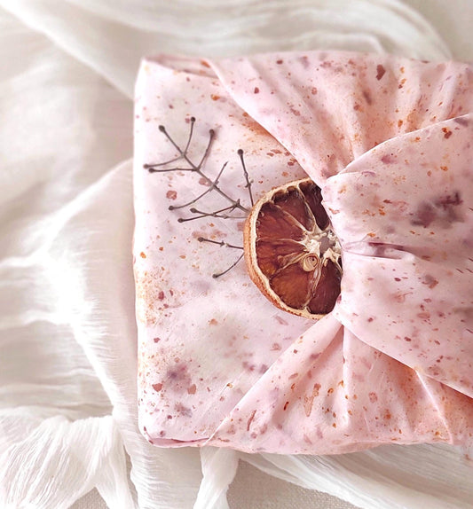 Botanical Eco Print Silk Scarf, Light Blush Pink Leaf Dye Bandana