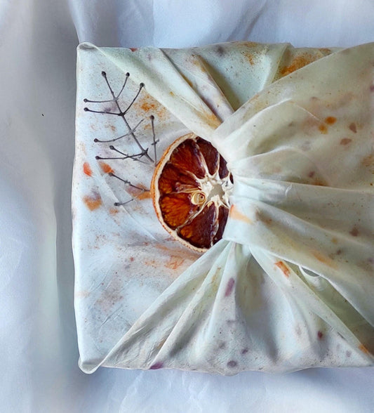 Handmade Botanical Dyed Silk Scarf, Leaf Print Light green Square Bandana
