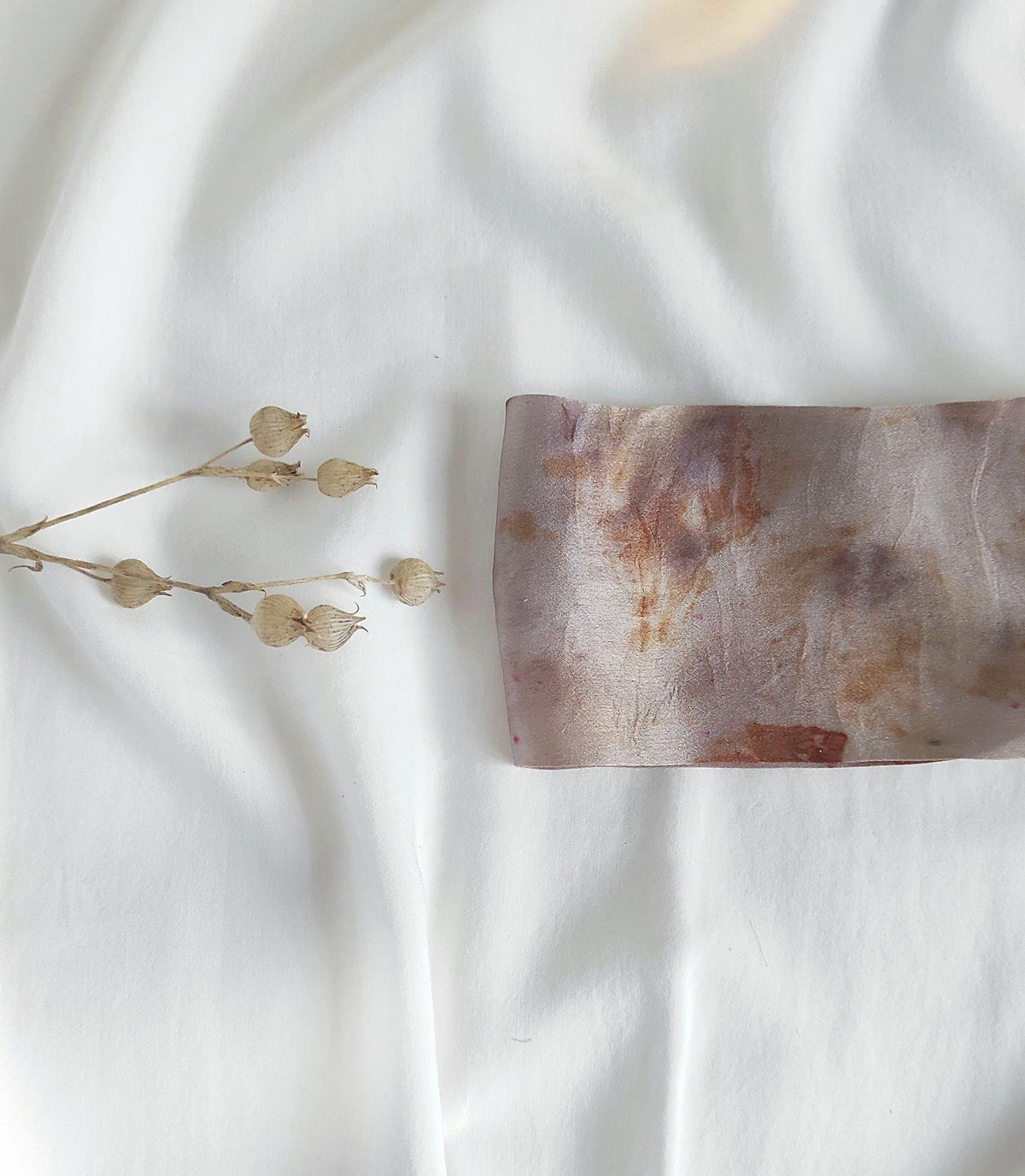 Mulberry Silk Headband, Light Mauve Botanical Print, Sustainable Hairband Gift