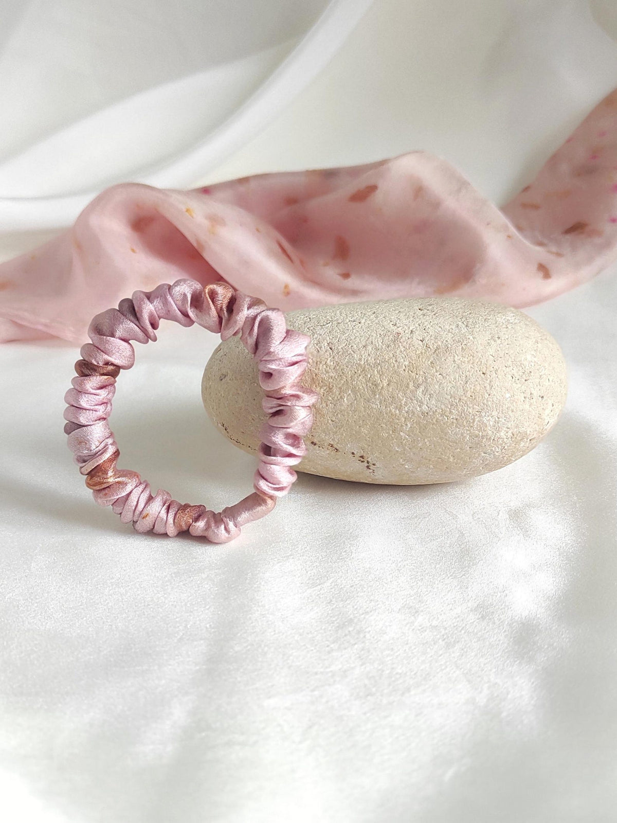 Plant Dyed Silk Scrunchie, Light Pink Tone, Boho Hair Tie, Organic Silk Ponytail Holder