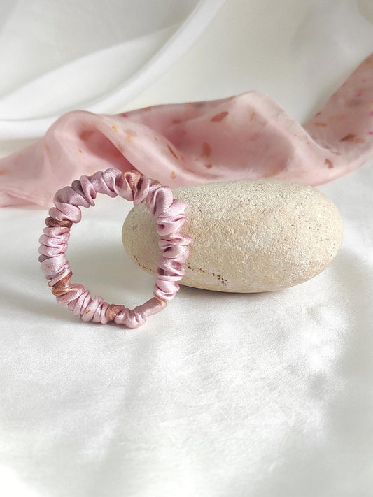 Plant Dyed Silk Scrunchie, Light Pink Tone, Boho Hair Tie, Organic Silk Ponytail Holder
