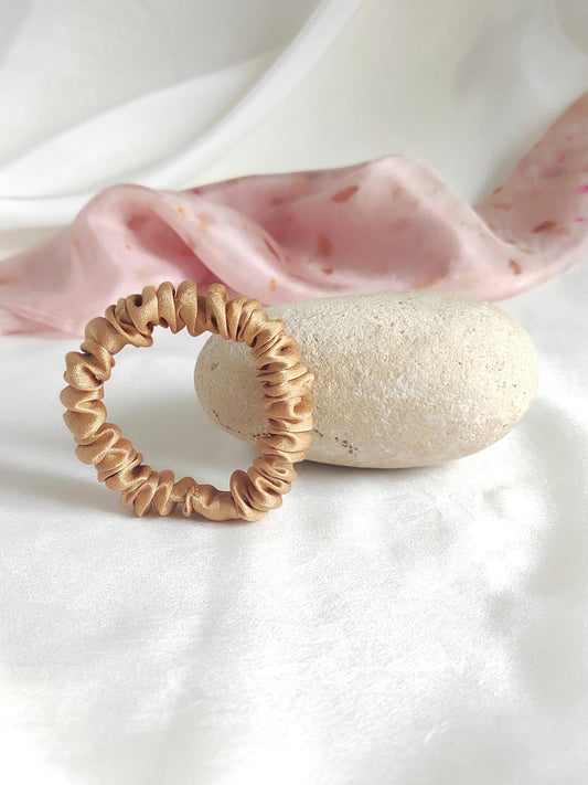 Mulberry Silk Scrunchie, Botanically Dyed Rust Tone hair elastic, Organic Hair Tie