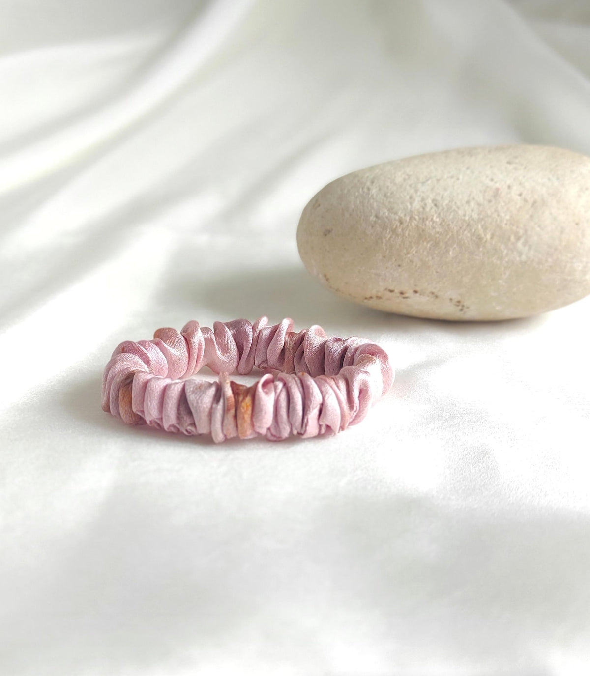 Plant dyed thin silk scrunchie in pink tone, Boho scrunchy eco friendly for ponytail hair, Organic hair tie gift woman