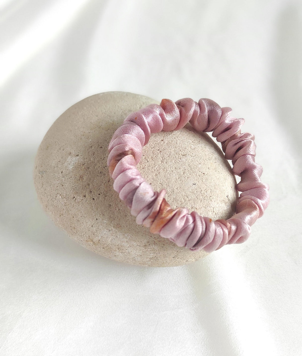 Plant dyed thin silk scrunchie in pink tone, Boho scrunchy eco friendly for ponytail hair, Organic hair tie gift woman