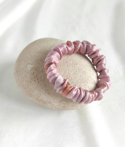 Plant dyed thin silk scrunchie in pink tone, Boho scrunchy eco friendly for ponytail hair, Organic hair tie gift woman