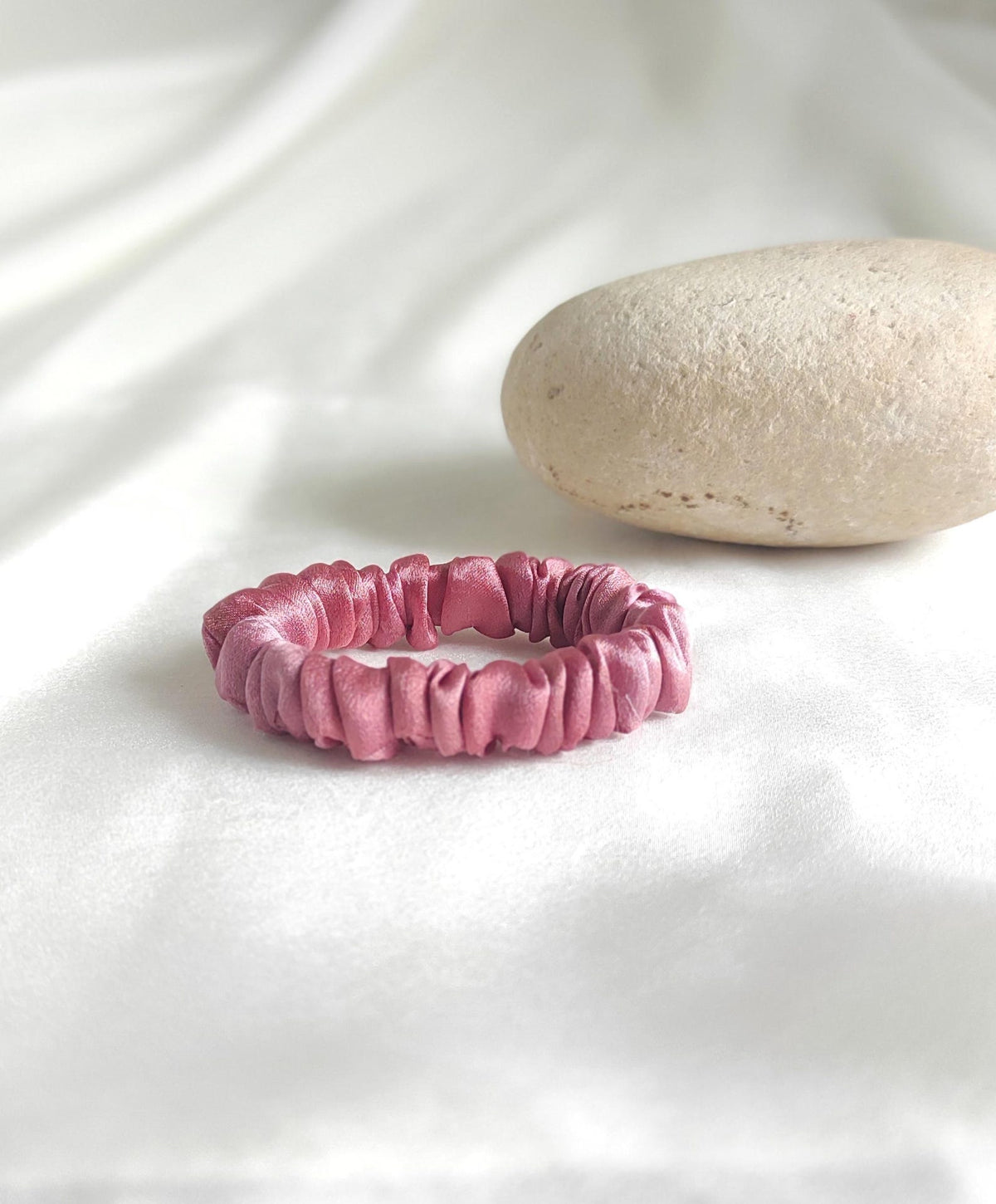 Plant Dyed Silk Scrunchy, Natural Pink Print Hair Tie, Satin Hair Elastic