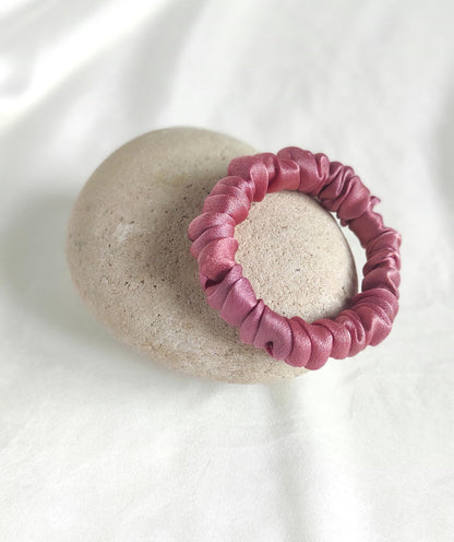 Plant dyed satin silk scrunchy, Pink color hair tie, Natural Print organic hair elastic for sister