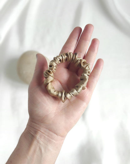Plant dyed brown silk scrunchie, Organic habotai hair tie, Eco friendly ponytail holder