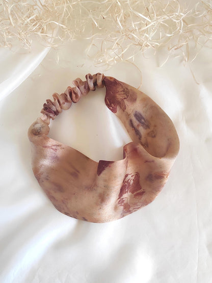 Handmade headband in nude, naturally dyed real silk hairband with a natural print, natural organic wide stretchy turban for her