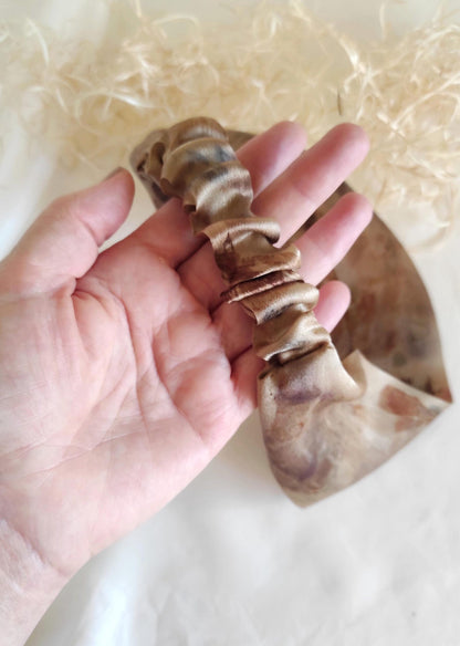 Pure silk headband in brown, Natural print hair band elastic, Plant dyed sustainable band, Organic wide headband for winter gift