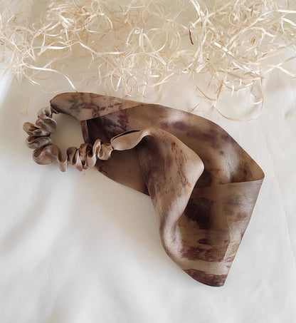 Pure silk headband in brown, Natural print hair band elastic, Plant dyed sustainable band, Organic wide headband for winter gift