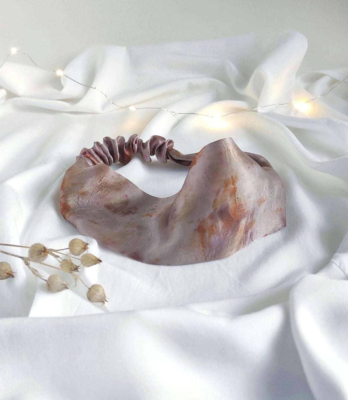 Mulberry Silk Headband, Natural Botanical Dye Print, Light Mauve Hairband, Sustainable Gift