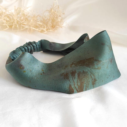 Natural Silk Headband, Botanical Print hair band in green, Wide eco-friendly Dye Hair Band for Christmas gift