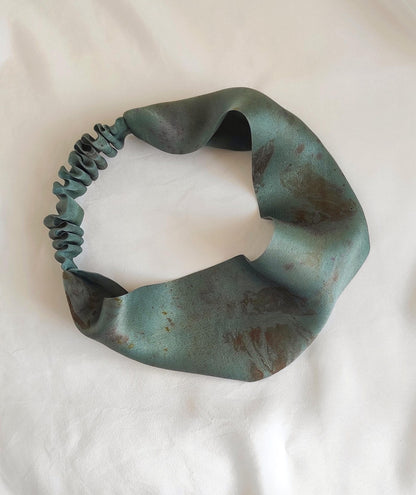 Natural Silk Headband, Botanical Print hair band in green, Wide eco-friendly Dye Hair Band for Christmas gift