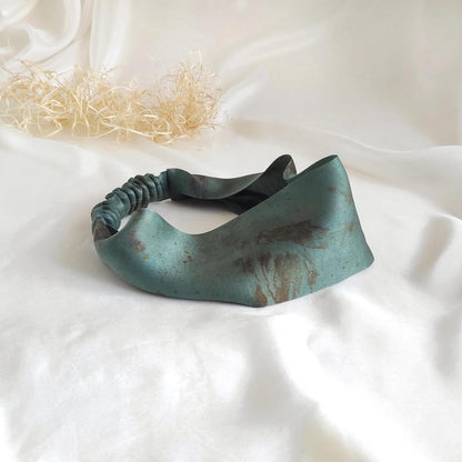 Natural Silk Headband, Botanical Print hair band in green, Wide eco-friendly Dye Hair Band for Christmas gift