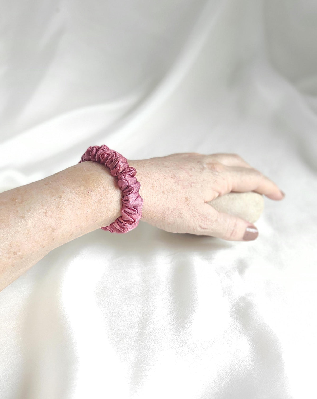 Plant Dyed Silk Scrunchy, Natural Pink Print Hair Tie, Satin Hair Elastic