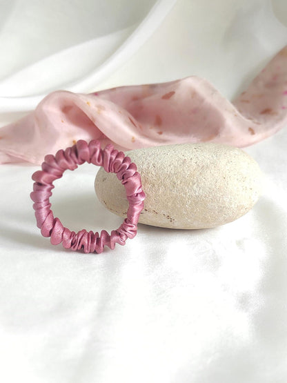 Plant Dyed Silk Scrunchy, Natural Pink Print Hair Tie, Satin Hair Elastic