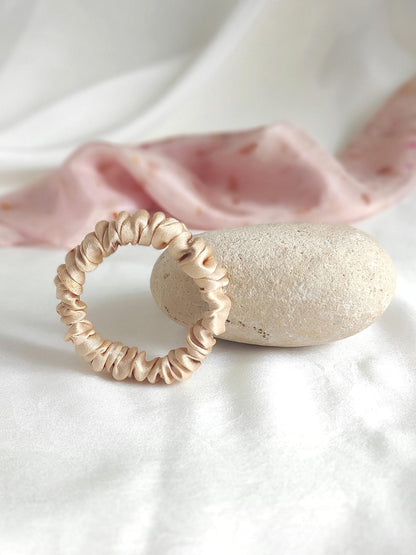 Nude silk satin scrunchie, Natural plant dyed organic hair Tie, Thin silk hair elastic for coworker