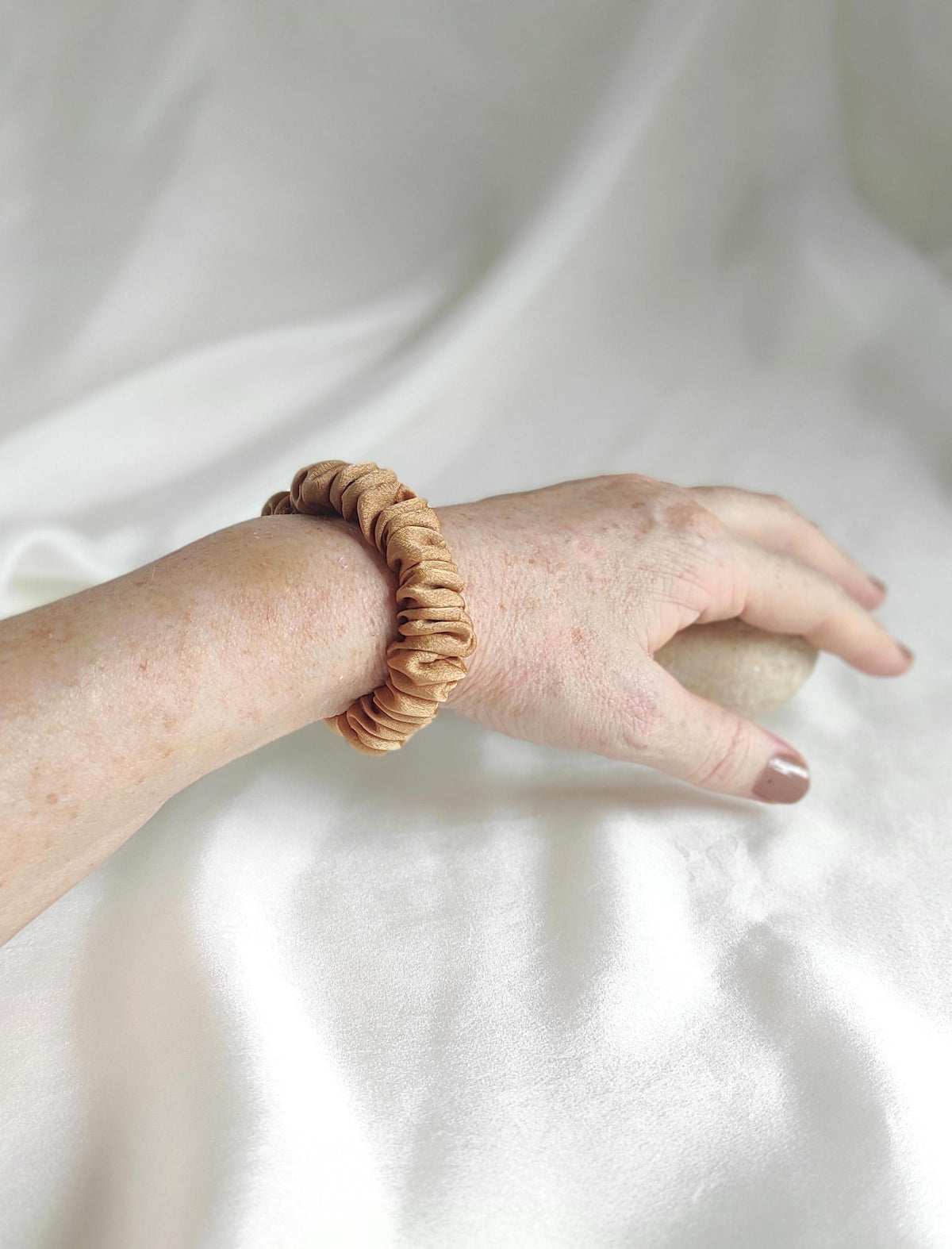 Mulberry Silk Scrunchie, Botanically Dyed Rust Tone hair elastic, Organic Hair Tie