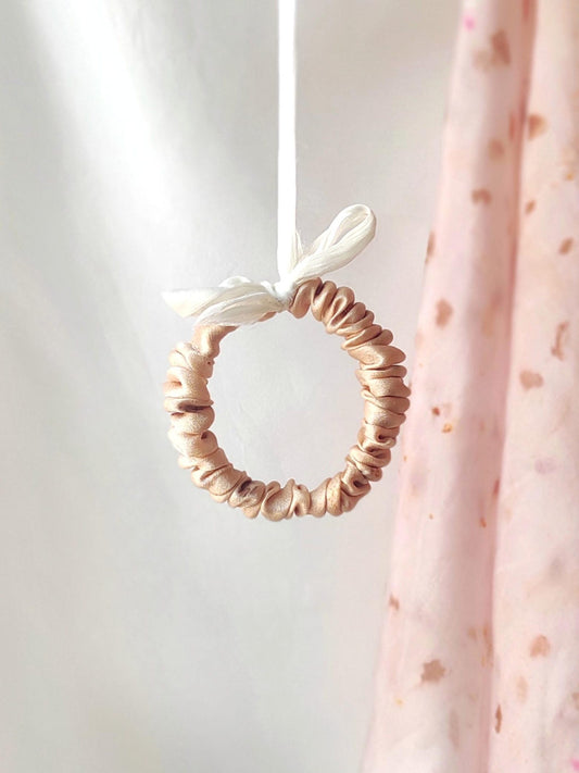 Nude silk satin scrunchie, Natural plant dyed organic hair Tie, Thin silk hair elastic for coworker