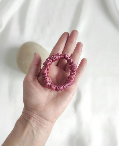 Plant Dyed Silk Scrunchy, Natural Pink Print Hair Tie, Satin Hair Elastic