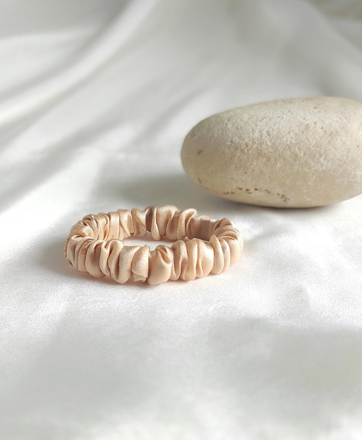 Nude silk satin scrunchie, Natural plant dyed organic hair Tie, Thin silk hair elastic for coworker