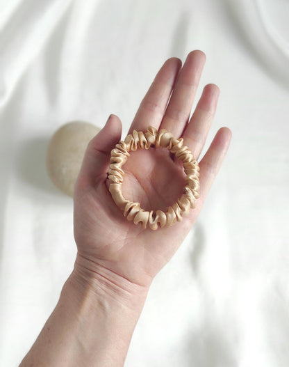 Nude silk satin scrunchie, Natural plant dyed organic hair Tie, Thin silk hair elastic for coworker