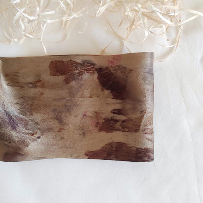 Pure silk headband in brown, Natural print hair band elastic, Plant dyed sustainable band, Organic wide headband for winter gift