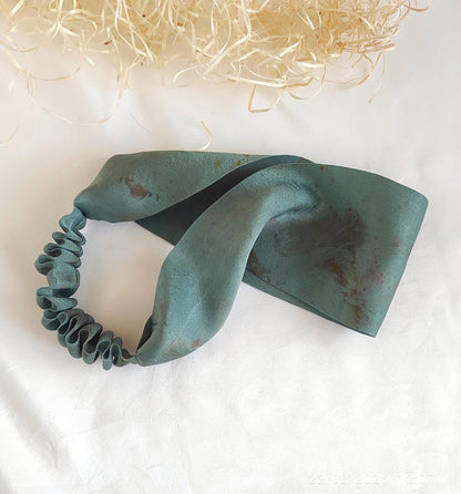 Natural Silk Headband, Botanical Print hair band in green, Wide eco-friendly Dye Hair Band for Christmas gift