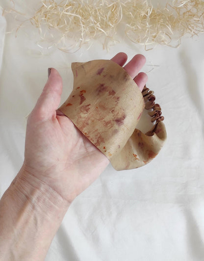 Botanically Dyed Silk Turban Headband, Bronze Floral Print, Sustainable Hair Accessory