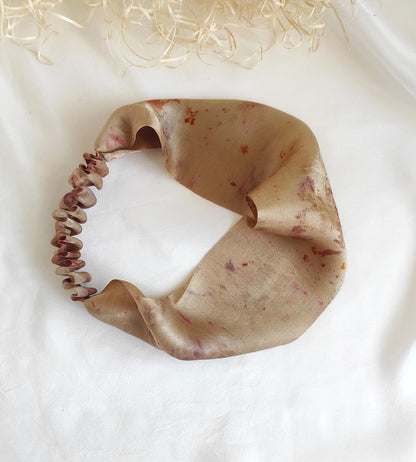Botanically Dyed Silk Turban Headband, Bronze Floral Print, Sustainable Hair Accessory