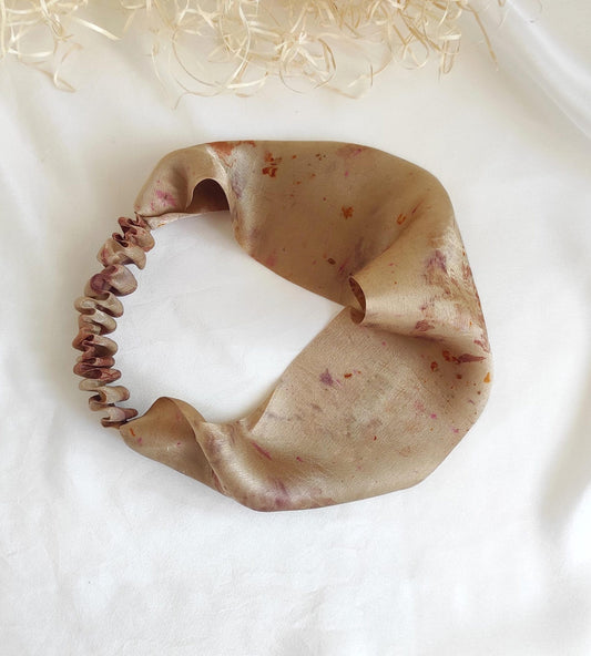 Botanically Dyed Silk Turban Headband, Bronze Floral Print, Sustainable Hair Accessory