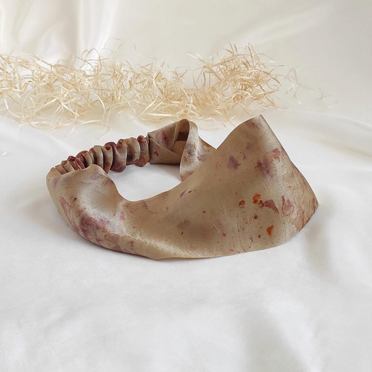 Botanically Dyed Silk Turban Headband, Bronze Floral Print, Sustainable Hair Accessory