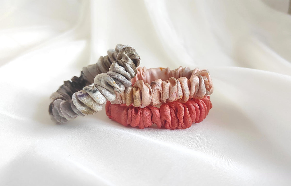 Organic Silk Hair Scrunchie, Botanically Printed Elastic, Eco-Conscious Styling