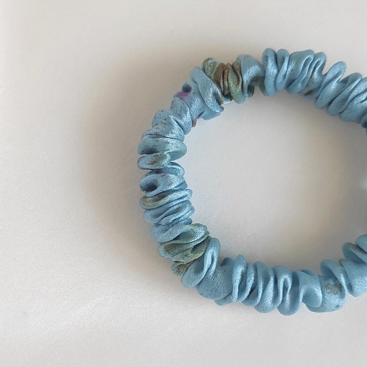 Hand Dyed Mulberry Silk Scrunchie, Sky Blue Organic Hair Tie for curly hair