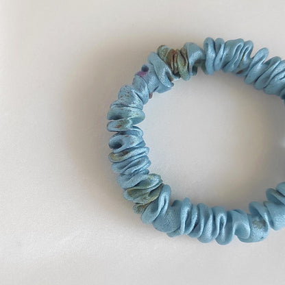 Hand Dyed Mulberry Silk Scrunchie, Sky Blue Organic Hair Tie for curly hair